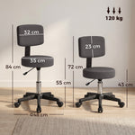Tabouret massage a roulettes reglable en hauteur pivotant avec dossier ergonomique gris