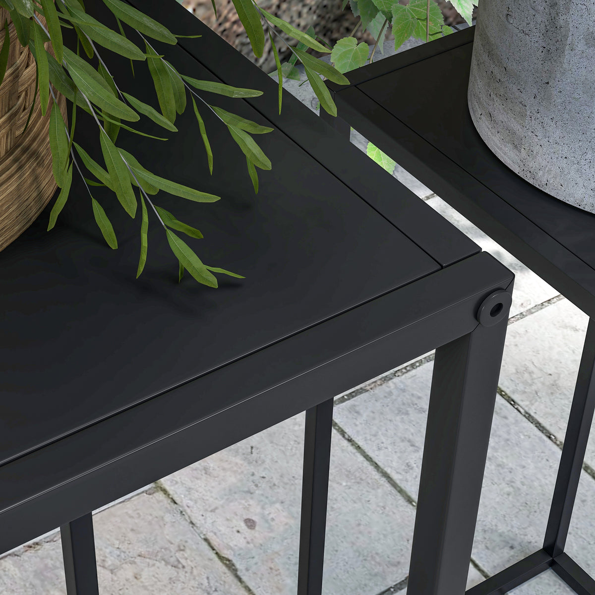 Lot de 2 supports pot de fleurs encastrables 2 hauteurs différentes 58,5 et 65 cm - acier noir