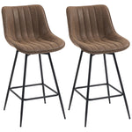 Lot de 2 tabourets de bar, chaises de bar en PU, assise rembourrée 68H cm, dossier et repose-pieds, marron