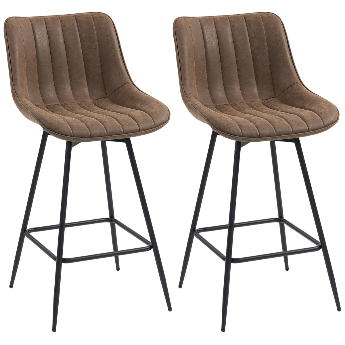 Lot de 2 tabourets de bar, chaises de bar en PU, assise rembourrée 68H cm, dossier et repose-pieds, marron