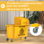 Chariot de ménage chariot de lavage essoreuse latérale seau 20 L, poignée et serpillère, 45 x 26,5 x 70 cm, jaune