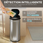 Poubelle cuisine automatique 42L acier inoxydable, poubelle à couvercle à fermeture en douceur, 30,5x30,5x68cm, argent