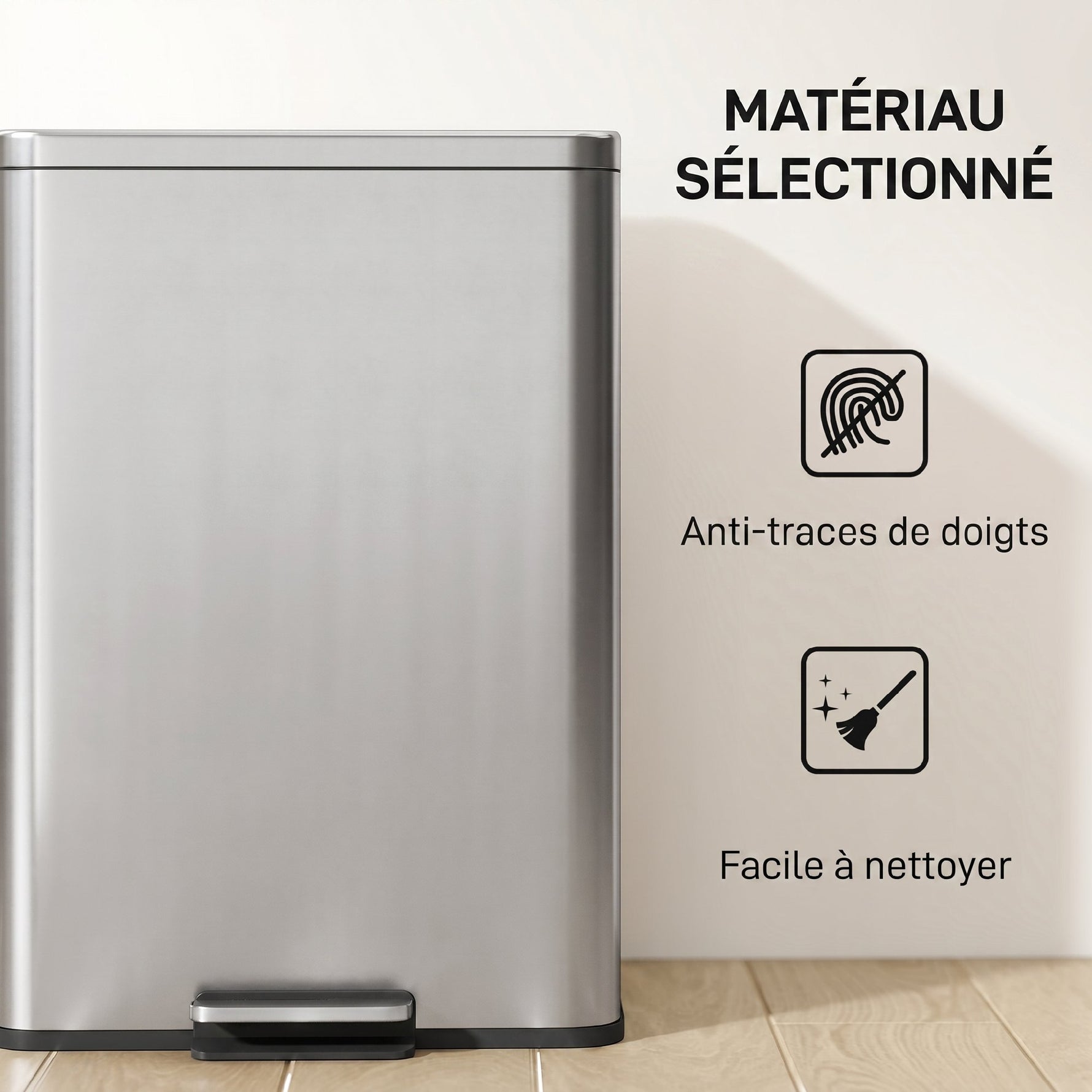 Poubelle de Cuisine 20 L en Acier Inoxydable, Poubelle avec Pédale, Couvercle à Fermeture Douce, Argenté