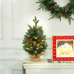 Sapin de Noël 60 cm arbre de Noël de table avec lumière LED, 141 pointes, pommes de pin et baies rouges, base en béton-1