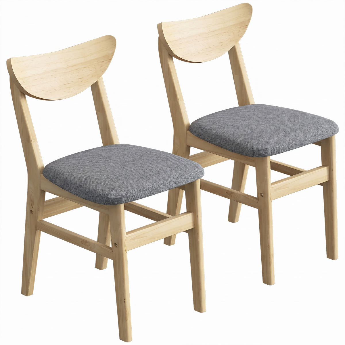 Lote de 2 sillas de comedor, sillas de cocina, asiento tapizado en lino, respaldo curvado, gris y madera natural