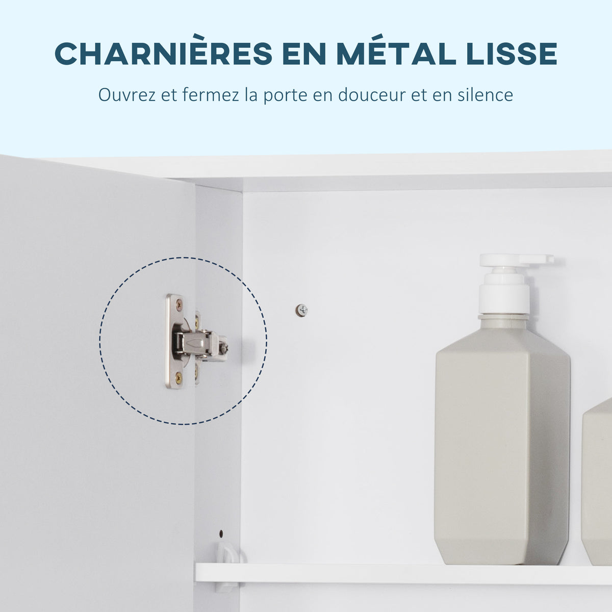 Armoire murale salle de bain avec miroir, meuble salle de bain, 7 étagères ouvertes et placard,100 x 15 x 70 cm, blanc