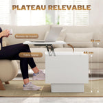 Table basse relevable, table de salon avec compartiment caché et 2 tiroirs, 100 x 50 x 44 cm, blanc
