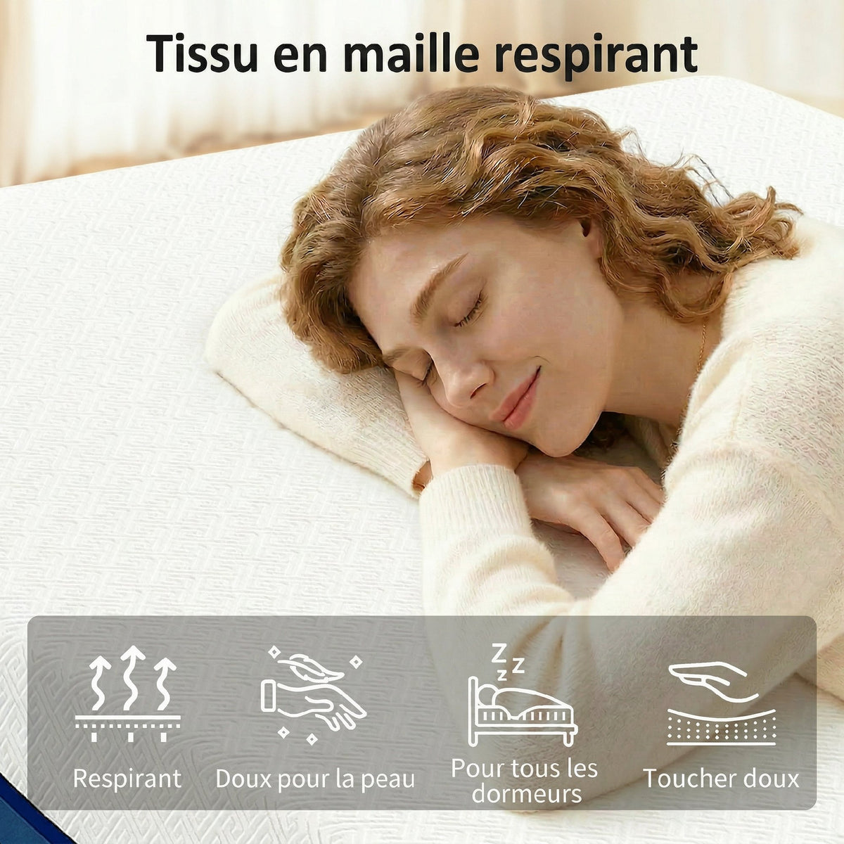 Matelas 160x200cm, matelas 2 personnes, mousse à mémoire de forme au thé vert, housse amovible lavable, fermeté moyenne