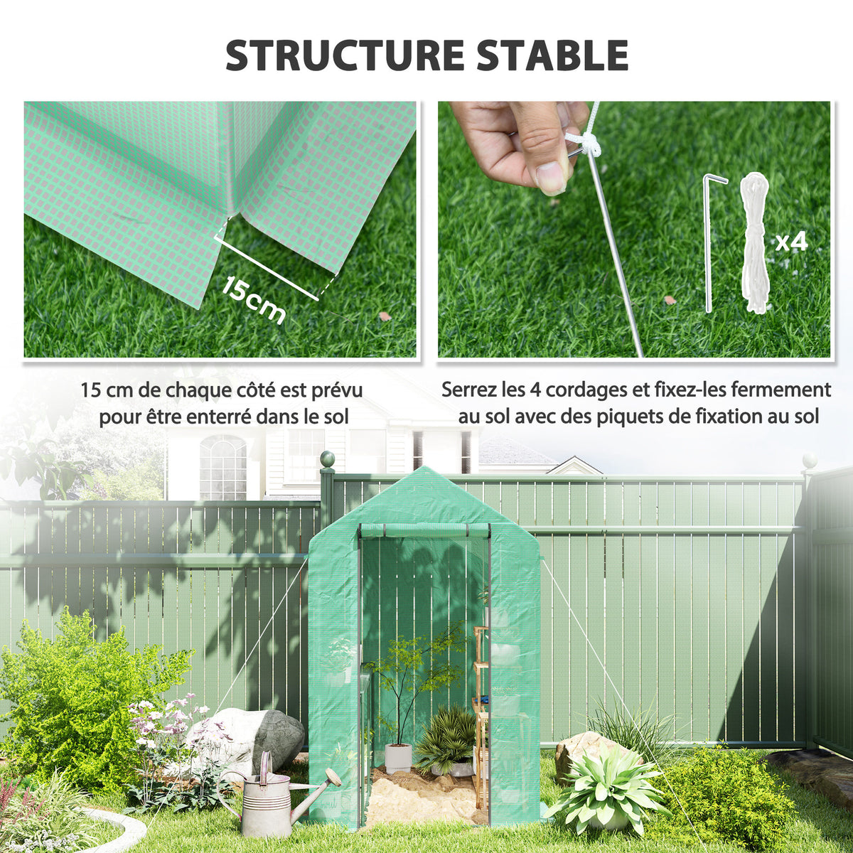 Serre de jardin PE étagère 2 niveaux, serre de balcon, bâche renforcée 140 g/m², châssis en acier, 186x120x190cm, vert