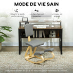 Siège assis genoux, siège ergonomique en bois à bascule avec dossier, chaise à genoux pour bureau à domicile, gris