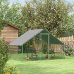 Enclos pour Poules XXL 6 m² - Grand Parcours Extérieur en Acier Galvanisé 3x2x2m - Volière de Jardin Anti-renard avec Bâche de Toit pour 4-6 Poules, Canards ou Lapins, Gris