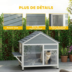 Maison pour Chat Extérieur Toit Ouvrant Fenêtre Panoramique Porte à Lamelles et Plateforme de Repos 101x72,5x81cm Gris