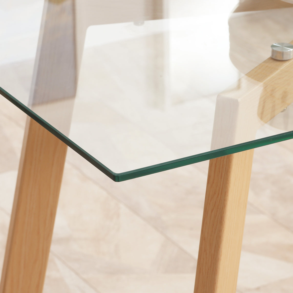 Table à manger pour 4 personnes, 120x60x76cm, table de cuisine, plateau en verre trempé et pieds en acier, transparent