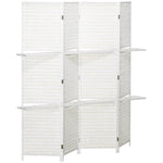 Séparateur de pièces 4 panneaux 2 étagères pliables blanc paille
