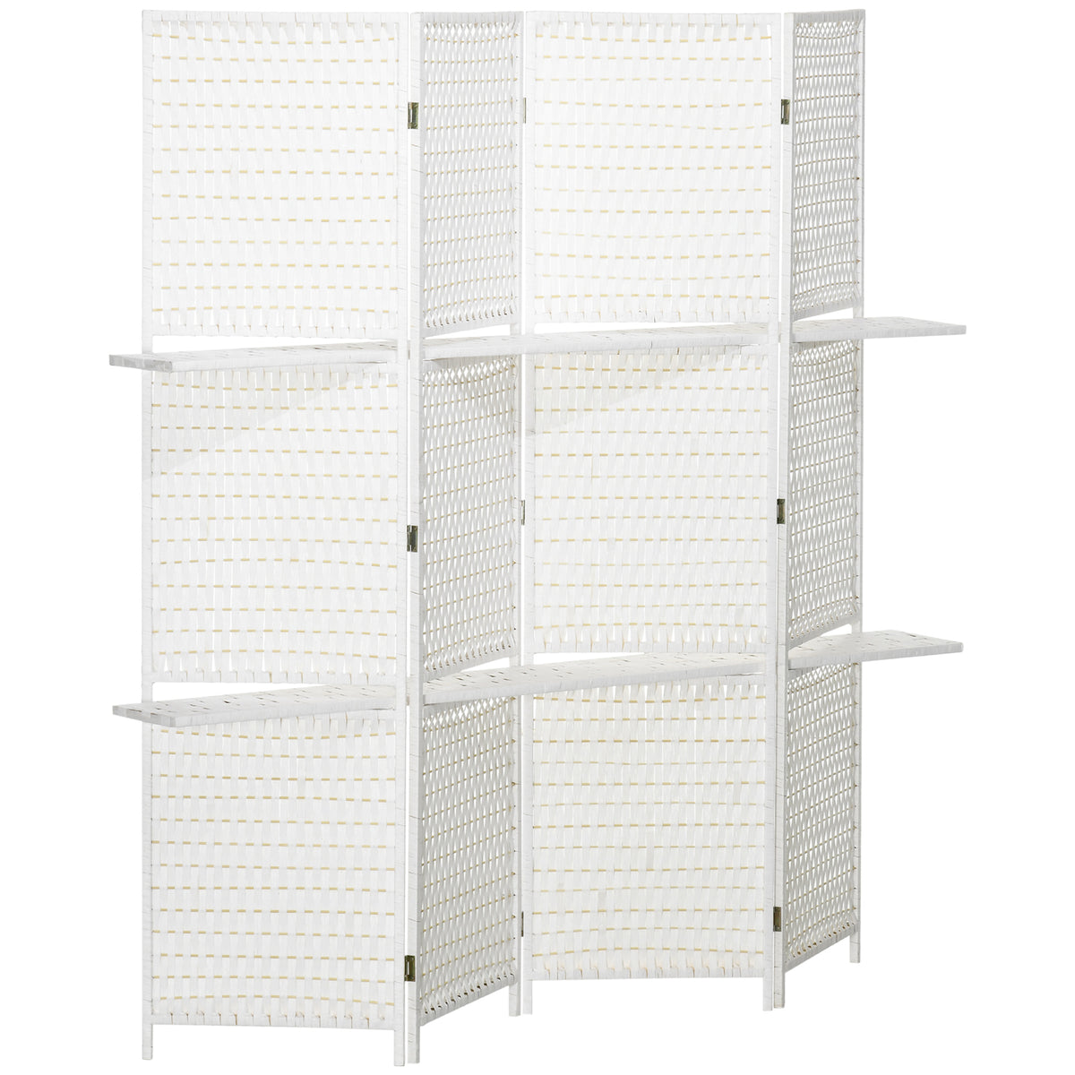 Séparateur de pièces 4 panneaux 2 étagères pliables blanc paille