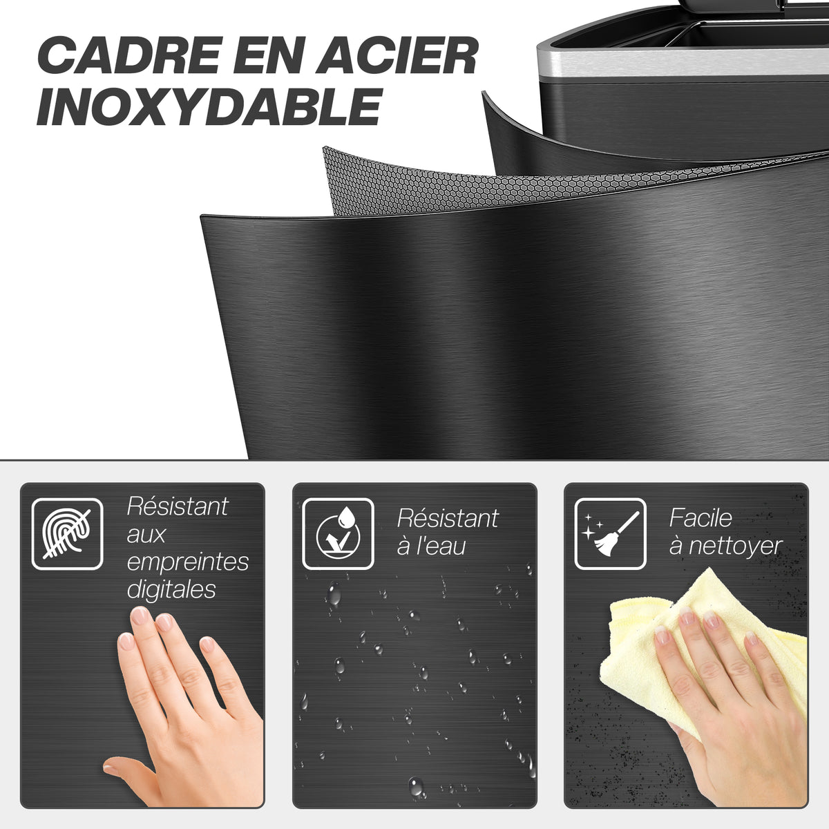 Poubelle de cuisine 2 compartiments de 2 x 20L, poubelle avec pédale, couvercle à fermeture douce 40 x 34,8 x 59 cm noir