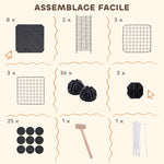 Enclos pour petits animaux, cage à lapin modulable 3 niveaux, 39 panneaux avec  rampes, en métal, 70 x 70 x 105 cm, noir
