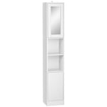 Armoire salle de bain haute, meuble de rangement colonne avec miroir, 2 portes, étagères réglables, 30x28x170cm, blanc