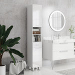 Meuble colonne salle de bain avec étagères réglables et compartiments ouverts, 30x30x180cm, blanc brillant