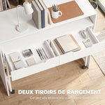 Bureau d'Ordinateur Extensible 100 cm avec 2 Tiroirs, Bureau avec Rangement, Style Moderne, Blanc