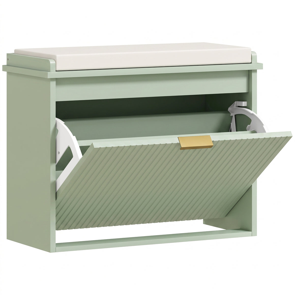 Banc à chaussures avec coussin d'assise rembourré et tiroir rabattable pour couloir, chambre, 62 x 26 x 47,5 cm, vert