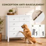 Commode à 5 tiroirs, meuble de rangement, avec poignées, glissières métalliques,  en bois, 79l x 39,5P x 80,5H cm, blanc