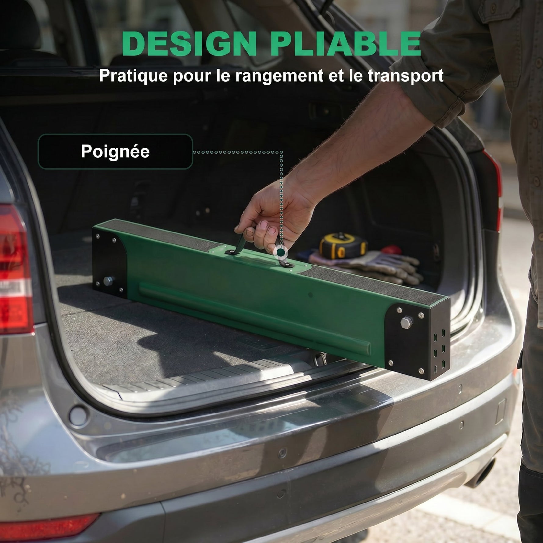 lot de 2 tréteaux pliables en métal, charge max 1160 kg, hauteur réglable 64-81cm, poignée de transport, vert