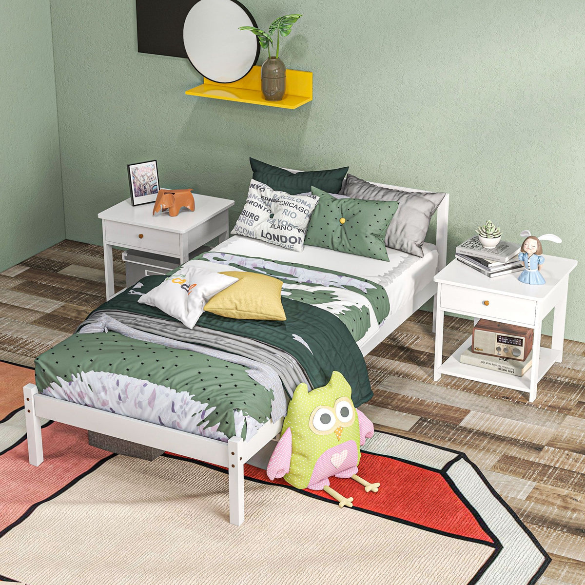 Estructura de cama de madera maciza 90x190 cm, cama individual con cabecero y somier de láminas resistente para niños y adultos