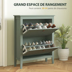 Meuble à chaussures 14 paires, armoire à chaussures avec 2 tiroirs rabattables, étagères amovibles et réglables, vert