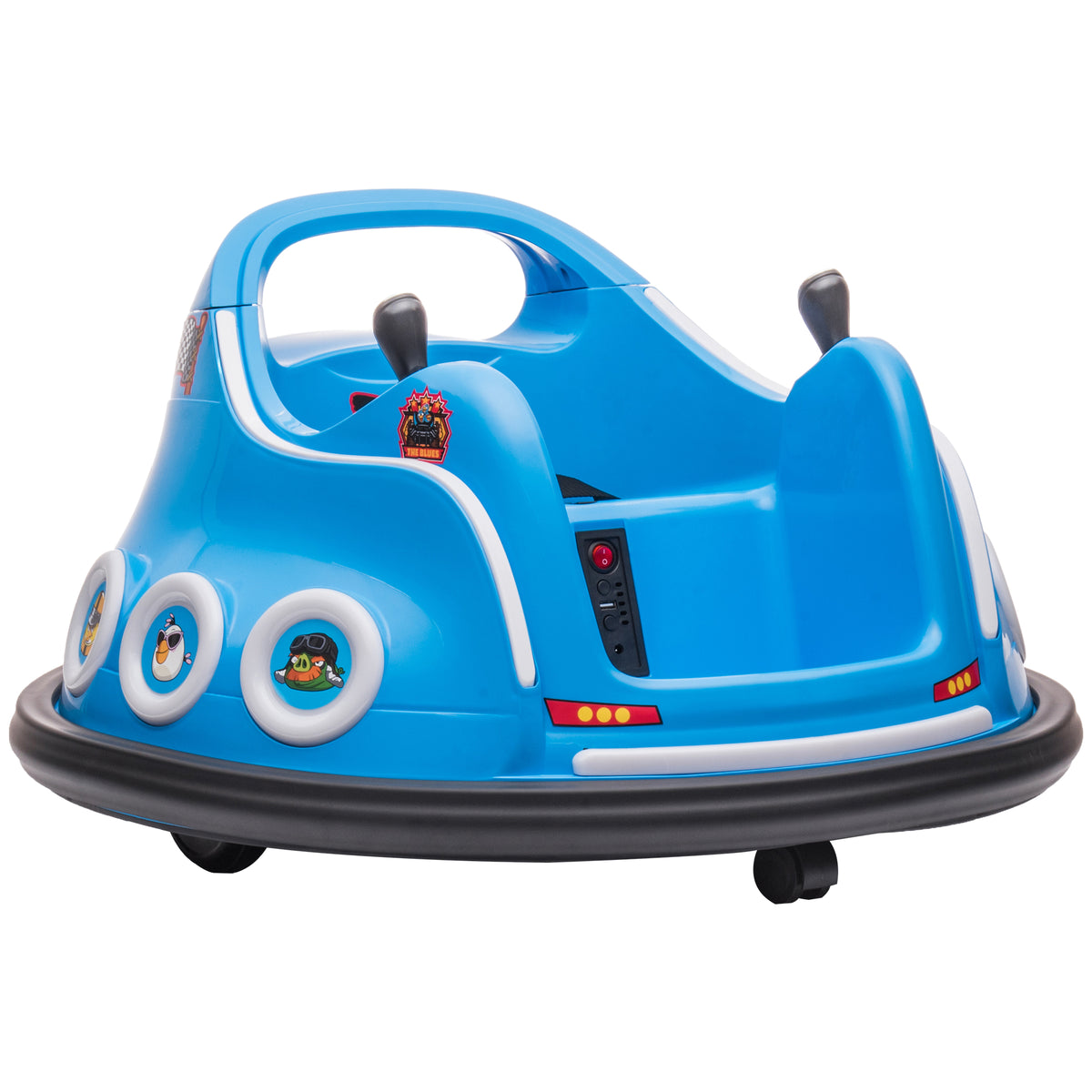 Voiture auto-tamponneuse électrique enfant 12V sous licence Angry Bird, voiture tournante 360°, 73 x 73 x 44 cm, bleu