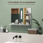 Miroir mural de salle de bain avec 3 étagères latérales 1 étagère inférieure en bambou 45 x 15 x 58,5 cm blanc