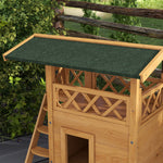 Cabane Chat Extérieur avec Terrasse, Escalier, Toit, Niche Villa, 77 x 50 x 73 cm Bois Naturel et Vert