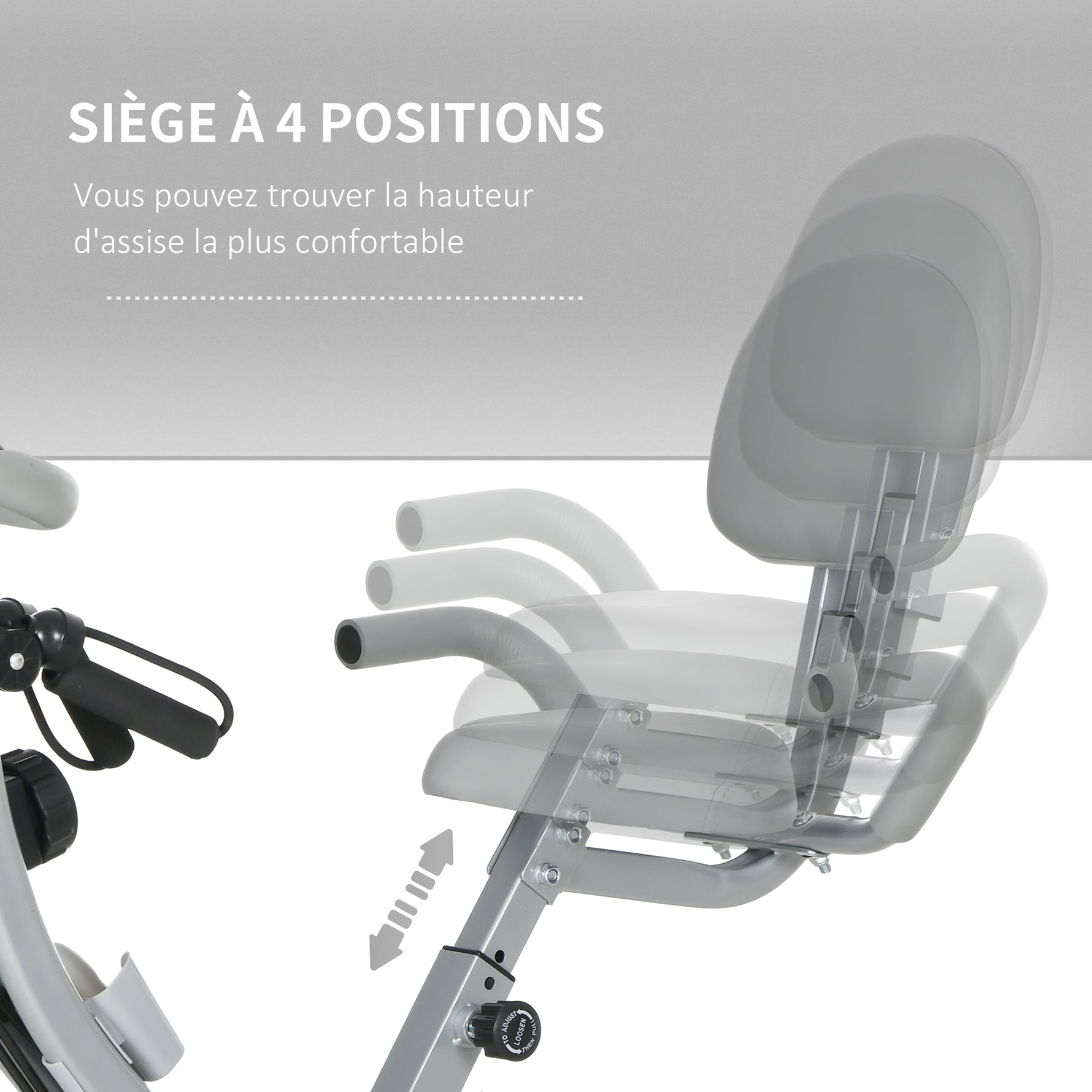 Vélo d'appartement pliant 8 niveaux de résistance magnétique dossier selle réglable poignées ergonomiques noir gris