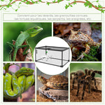 Aquarium pour Tortues avec Plateforme de Repos, Couvercle Coulissant en Filet, Thermomètre, 50x30x25cm, Blanc