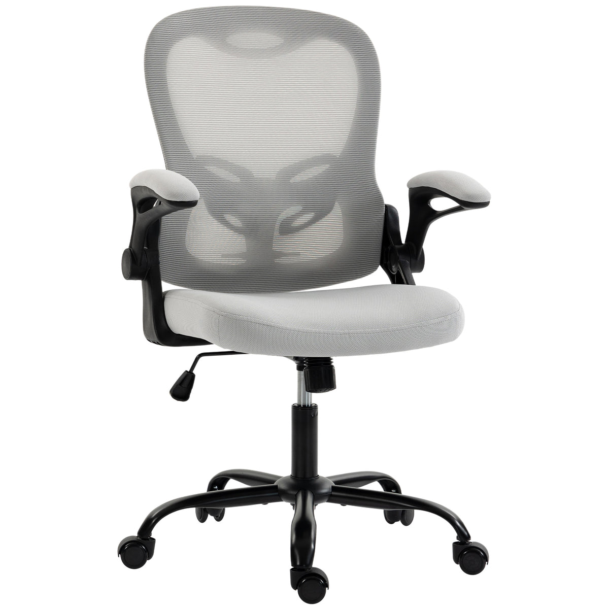 Chaise Bureau Ergonomique, Fauteuil de Bureau Maille, Accoudoirs Relevables, Hauteur Réglable, Fonction Bascule, Gris