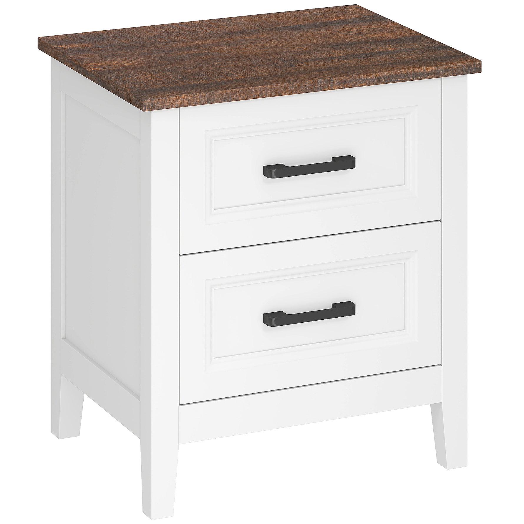 Table de chevet, table de nuit avec 2 tiroirs, plateau effet bois, style rustique, pour chambre à coucher, salon, blanc