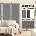 Paravent 5 Panneaux 252x170cm, Paravent Pliant avec 12 Roulettes et Clips de Connexion, Acier et Polyester, Gris Foncé