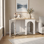 Cage pour Chien Meuble Cage Chien Intérieur Arche avec Double Porte comme Table d'Appoint en Métal 80x56x59cm Blanc