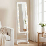 Armoire à bijoux armoire de rangement sur pieds boîte à bijoux avec miroir multi-rangements éclairage LED blanc