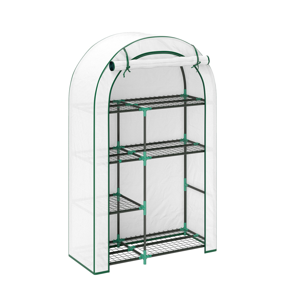 Serre de jardin avec étagères à 3 niveaux serre de balcon 3 portes enroulables zippées 215 x 46 x 151 cm transparent