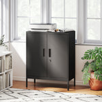 Armoire de Bureau Métallique, 80 x 40 x 100 cm, Meuble de Rangement, Serrure, 2 Portes et 2 Étagères Réglables, Noir
