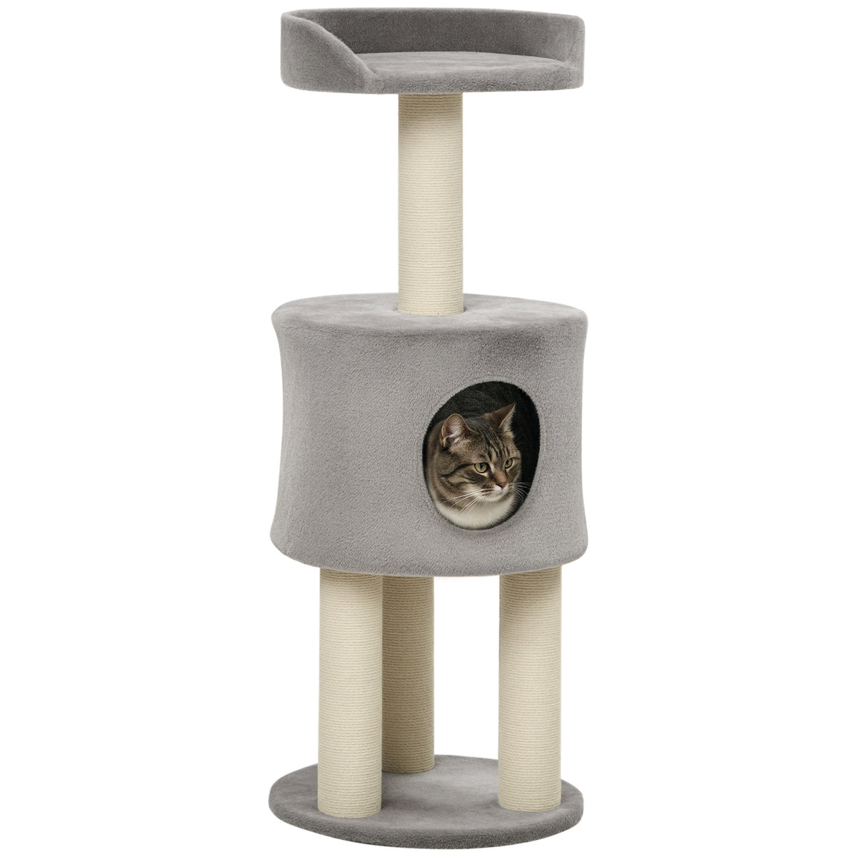 Arbre à chat griffoirs grattoirs sisal naturel arbre à grimper niche plate-forme en peluche hauteur 103 cm gris