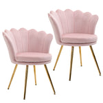 Lot de 2 fauteuil coquillage Fauteuil rose Fauteuil de salon Chaise en velours pieds métal dorés effilés dim. 67l x 64P x 77H cm rose