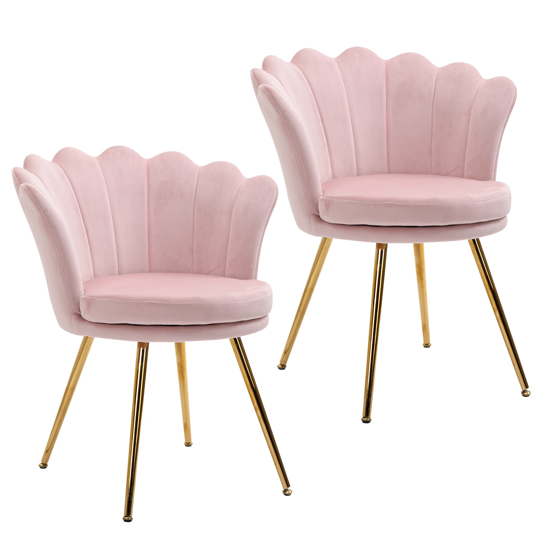 Lot de 2 fauteuil coquillage Fauteuil rose Fauteuil de salon Chaise en velours pieds métal dorés effilés dim. 67l x 64P x 77H cm rose