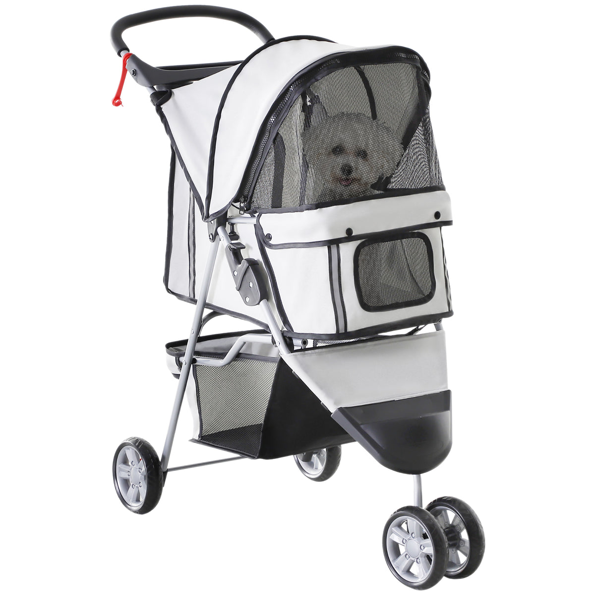 Poussette Buggy Pliable Animaux, Chariot Pliant Chien Chat, Porte-Gobelet Panier De Rangement Inclus, Roues Avec Frein, Tissu 600D Oxford Acier, 75 x 45 x 97 cm Gris