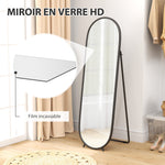 Grand miroir sur pied, miroir ovale, cadre en métal noir, avec support pour entrée, chambre, dressing, 40 x 160 cm