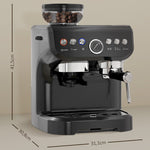 Espressomaschine 1600 W mit Mahlwerk, Dampfdüse, italienischer 15-Bar-Pumpe, 2-L-Wassertank, schwarz