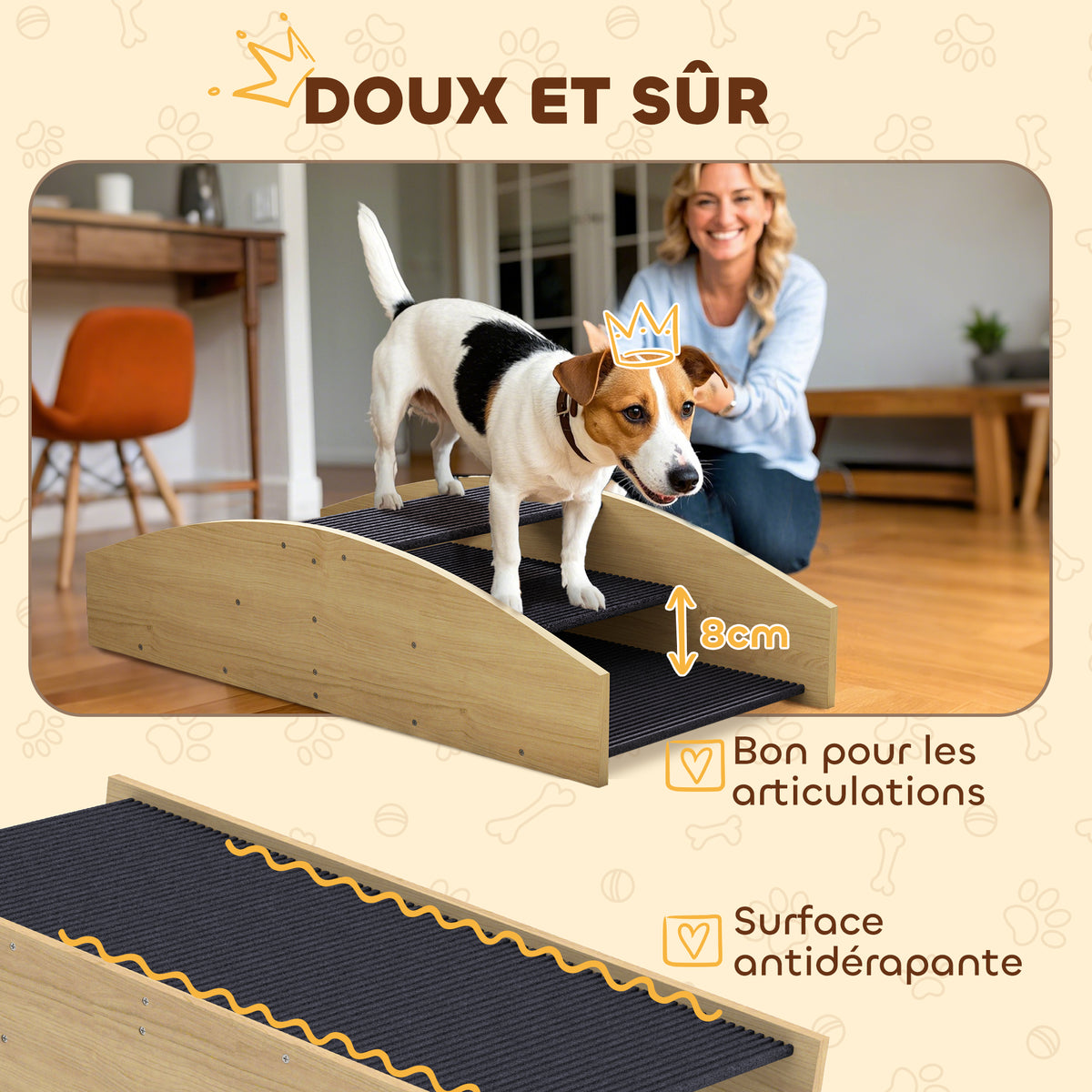 Bascule Chien Agility Réversible 2-en-1 Escalier pour Chien 3 Marches en Bois 80x39,5x20cm, Bois Naturel