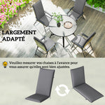 Lot de 4 coussins de chaise extérieur avec attaches et bande réglable, anti-décoloration UPF50+, 124x50x5cm, gris