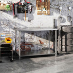 Table de travail, établi d'atelier en acier inoxydable 2 étagère, pour atelier, garage, hangar, 120x60x86cm, argenté